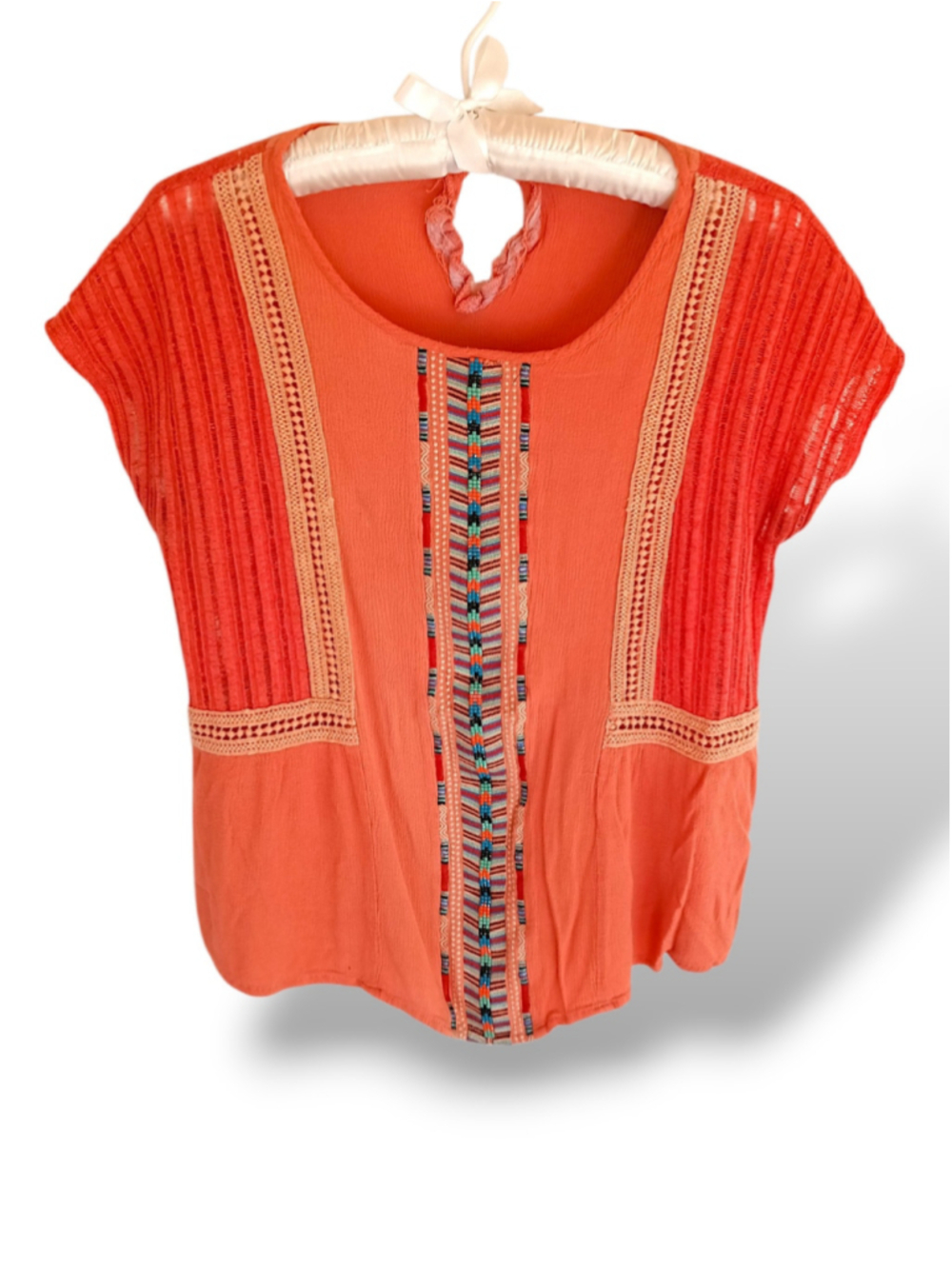 Miss Me beaded orange blouse boho tribal western lightweight summer colorful SM